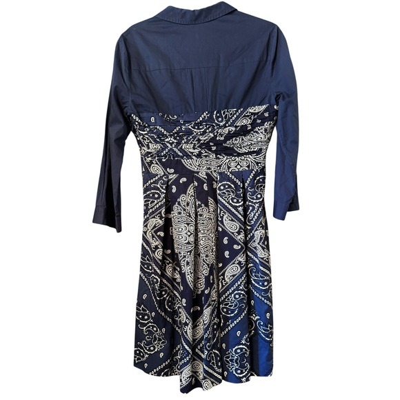 Holding Horses Navy Blue Bandana Print Button Front Midi Shirt Dress Size 8 - Picture 10 of 12
